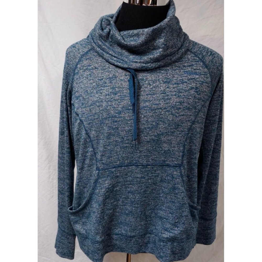 Reebok Large Green Cowl Neck Long Sleeve Roo Pocket Stretch Hoodie Sweatshirt